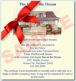 Image of an Inn on the Ocean Gift Certificate
